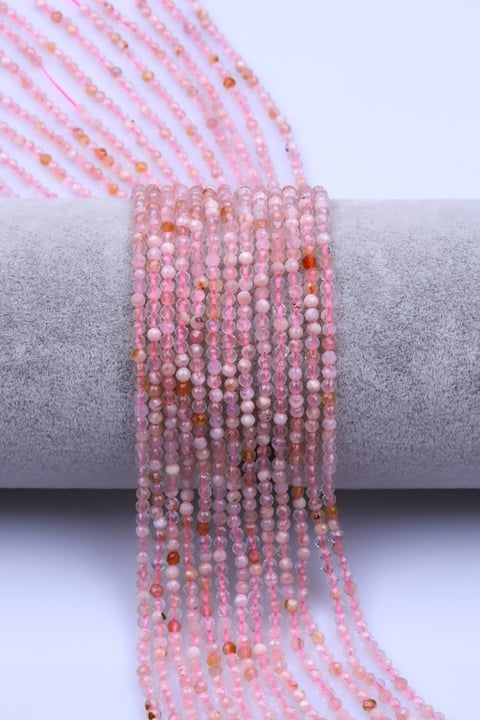 Pembe Kuvars Doğal Taş Dizi 2 mm Fasetli Küre Kesim - DZ-1581