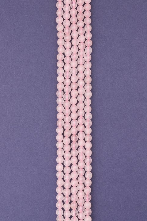 Pembe Kuvars Doğal Taş Dizi 6 mm Fasetli Küre Kesim
