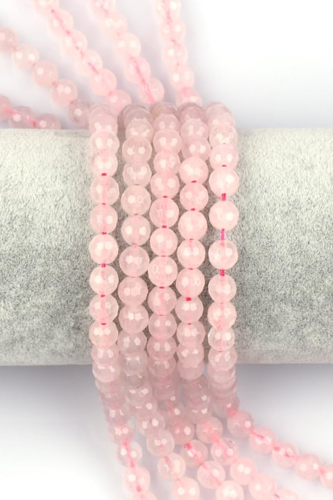 Pembe Kuvars Doğal Taş Dizi 6 mm Fasetli Küre Kesim