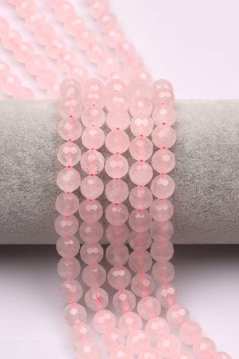 Pembe Kuvars Doğal Taş Dizi 8 mm Fasetli Küre Kesim - DZ-0829