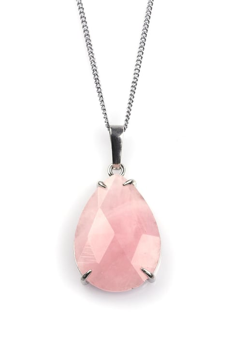 Pembe Kuvars Doğal Taş Kolye