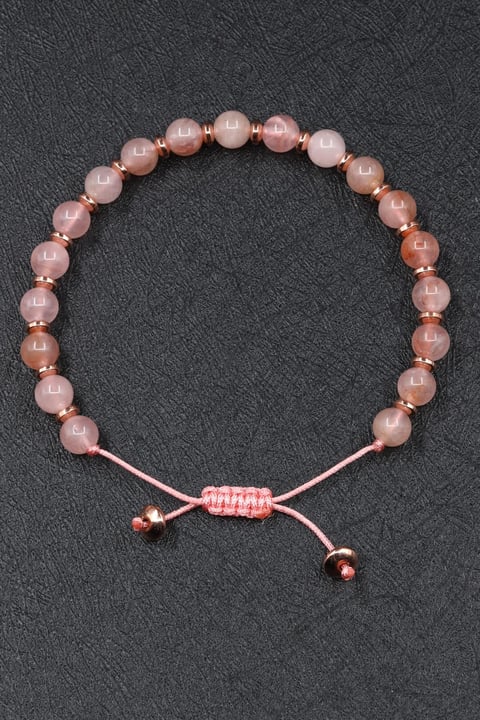 Pembe Kuvars Doğal Taş Makrome Örme Bileklik