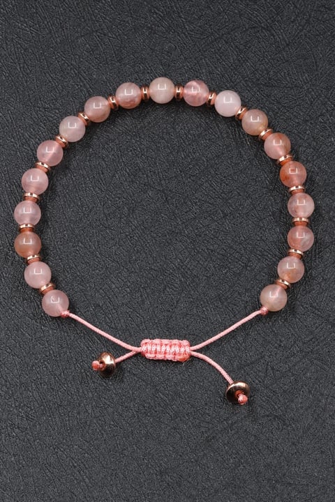 Pembe Kuvars Doğal Taş Makrome Örme Bileklik
