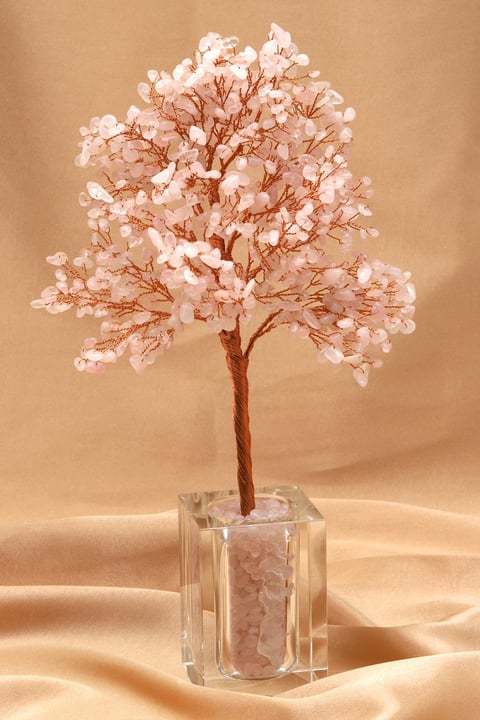 Pembe Kuvars Doğal Taş Tel Sarmalı Ağaç - DT-3280