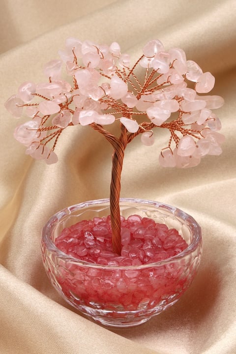 Pembe Kuvars Doğal Taş Tel Sarmalı Ağaç - DT-3270