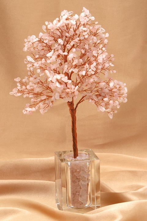 Pembe Kuvars Doğal Taş Tel Sarmalı Ağaç - DT-3280