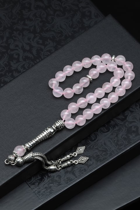 Pembe Kuvars Doğal Taş Tesbih 8 mm Küre Kesim TSB-0585