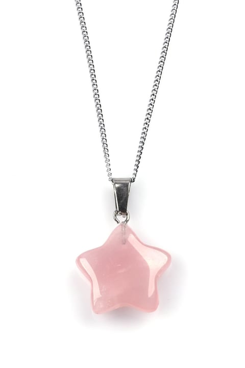 Pembe Kuvars Doğal Taş Yıldız Model Kolye