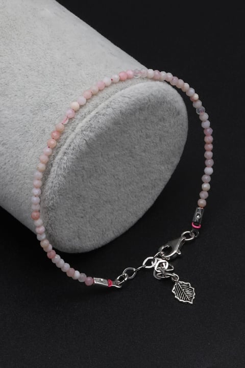 Pembe Opal Doğal Taş 925 Ayar Gümüş Bileklik 