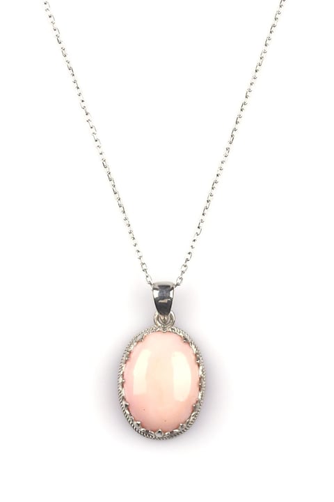 Pembe Opal Doğal Taş 925 Ayar Gümüş Kolye