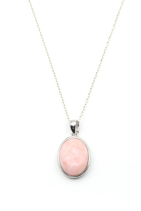 Pembe Opal Doğal Taş 925 Ayar Gümüş Kolye
