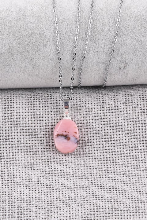 Pembe Opal Doğal Taş Kolye
