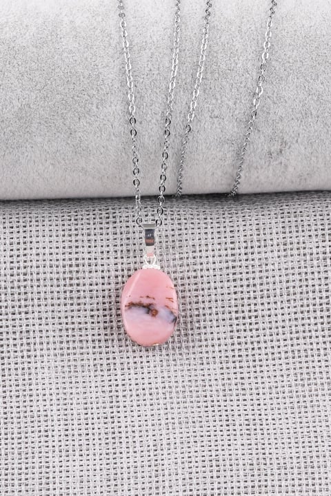 Pembe Opal Doğal Taş Kolye
