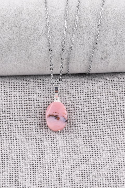Pembe Opal Doğal Taş Kolye
