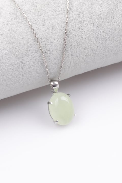Prehnite Doğal Taş 925 Ayar Gümüş Kolye