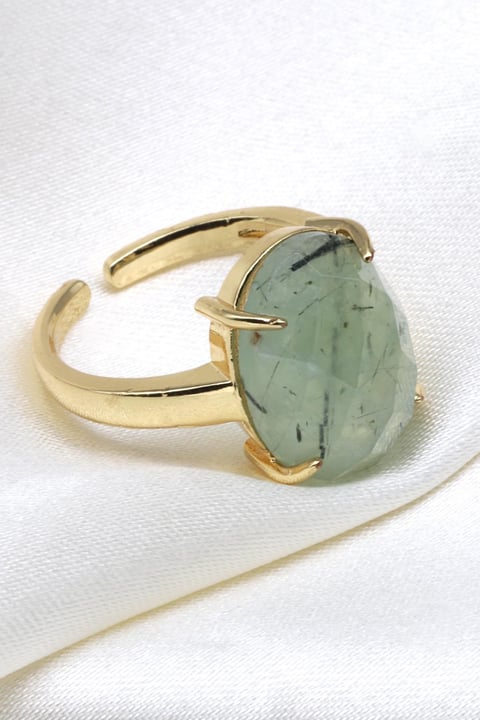 Prehnite Doğal Taş Ayarlanabilir Gold Renk Yüzük