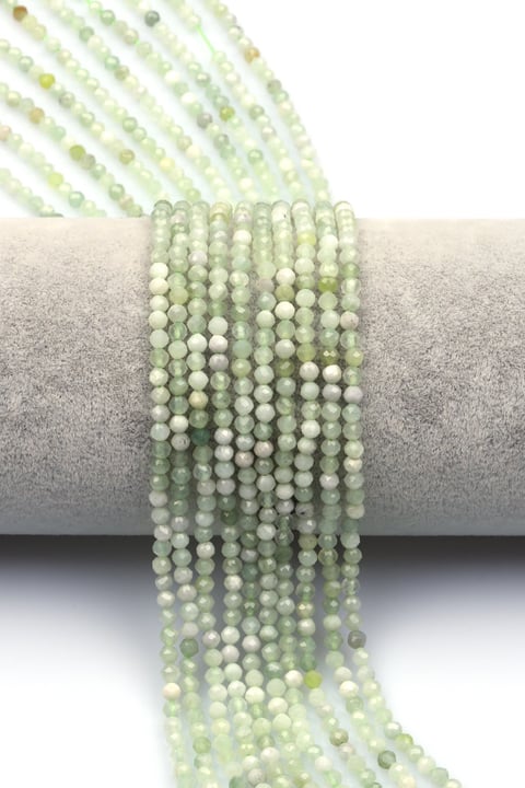 Prehnite Doğal Taş Dizi 3 mm Fasetli Küre Kesim - DZ-1553