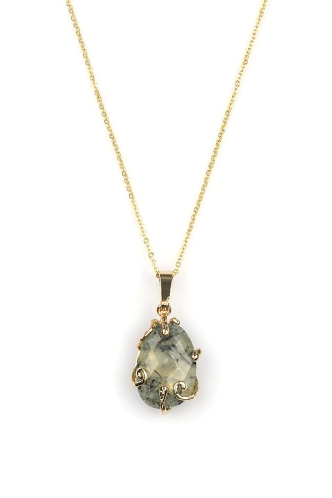 Prehnite Doğal Taş Gold Renkli Kolye