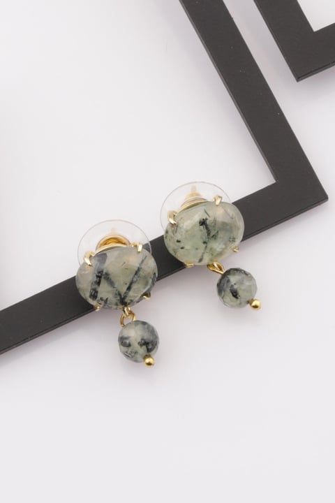 Prehnite Doğal Taş Gold Renkli Küpe