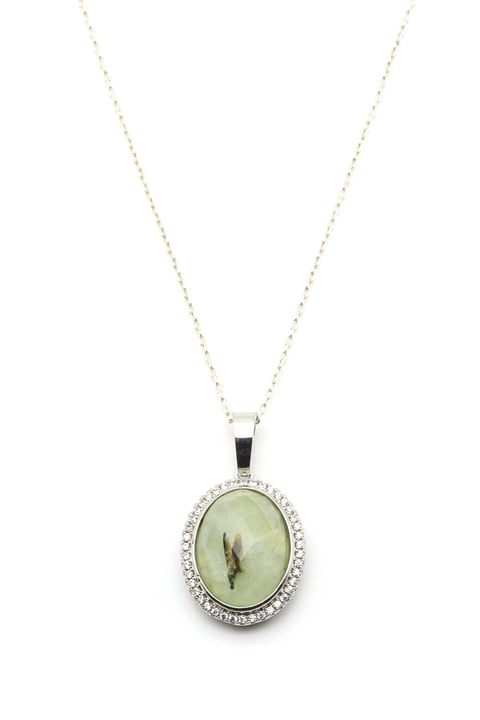 Prehnite Doğal Taş Gümüş Renkli Kolye