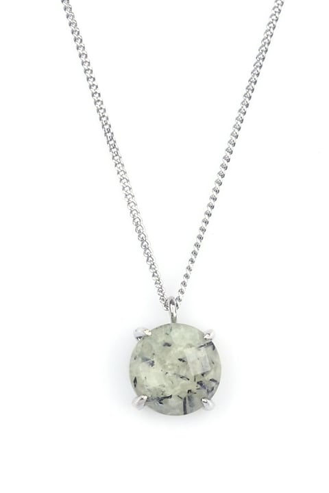 Prehnite Doğal Taş Gümüş Renkli Kolye