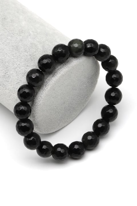 Rainbow Obsidyen Doğal Taş Bileklik 10 mm Fasetli Küre Kesim - BLK-2207