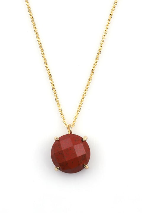 Red Jasper Doğal Taş Gold Renkli Kolye