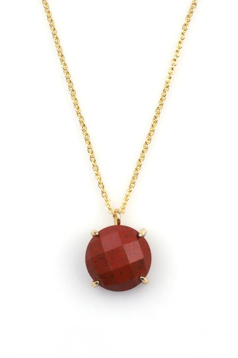 Red Jasper Doğal Taş Gold Renkli Kolye