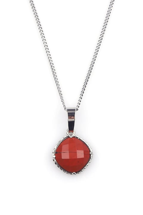Red Jasper Doğal Taş Gümüş Renkli Kolye