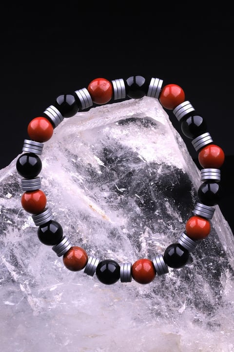 Red Jasper - Oniks - Hematit Doğal Taş Tasarım Bileklik 