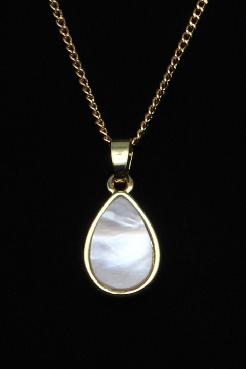Sedef Doğal Taş Gold Renkli Kolye - KLY-1658