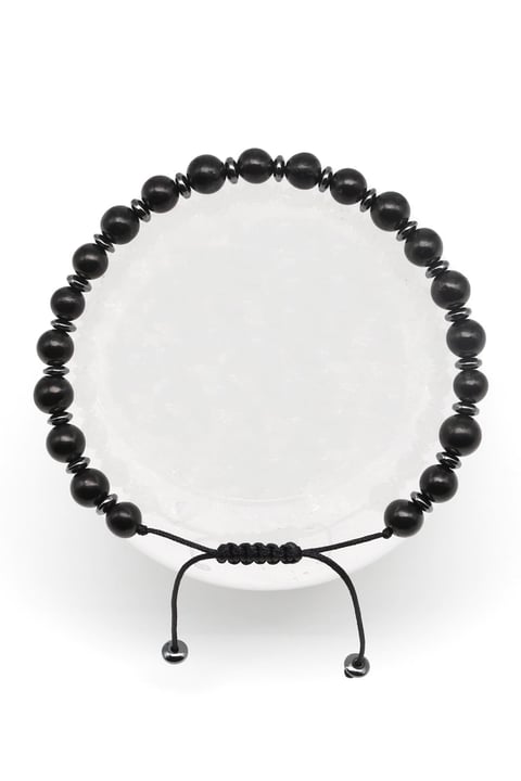 Shungite Doğal Taş Makrome Örme Bileklik Küre Kesim