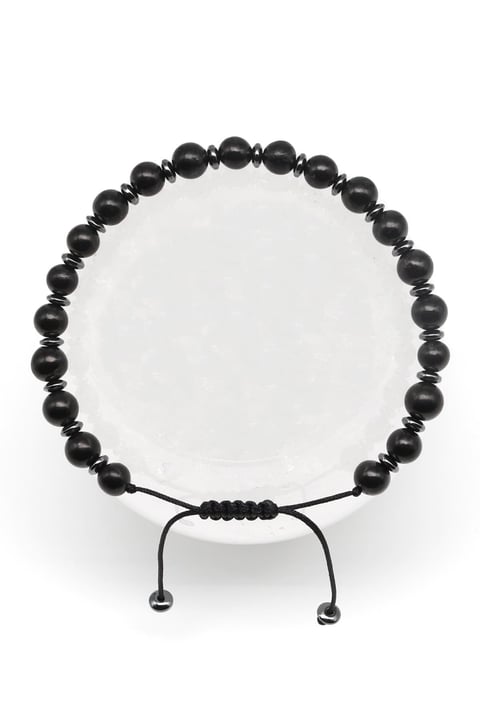 Shungite Doğal Taş Makrome Örme Bileklik Küre Kesim