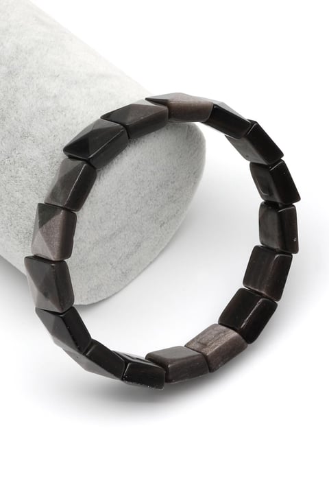 Silver Obsidyen Doğal Taş Bileklik 12 x 12 mm Özel Kesim