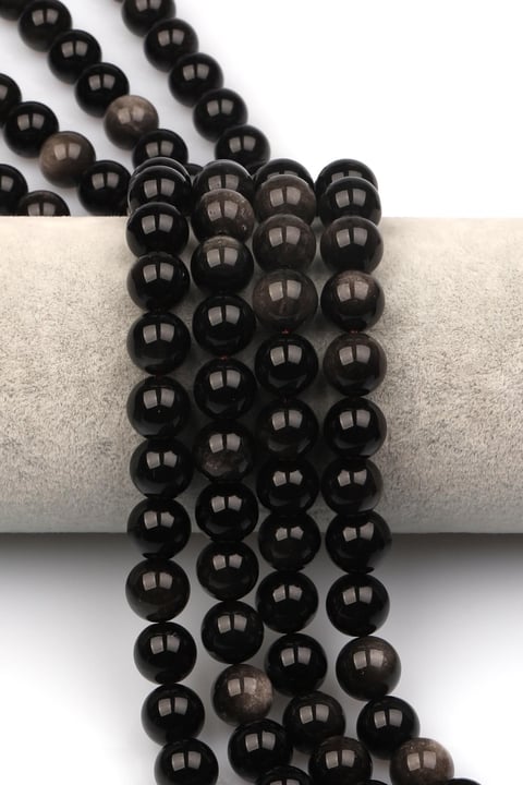 Silver Obsidyen Doğaltaş Dizi 10 mm Küre Kesim