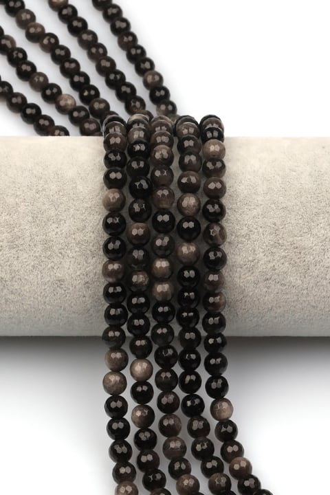 Silver Obsidyen Doğaltaş Dizi 6 mm Fasetli Küre Kesim