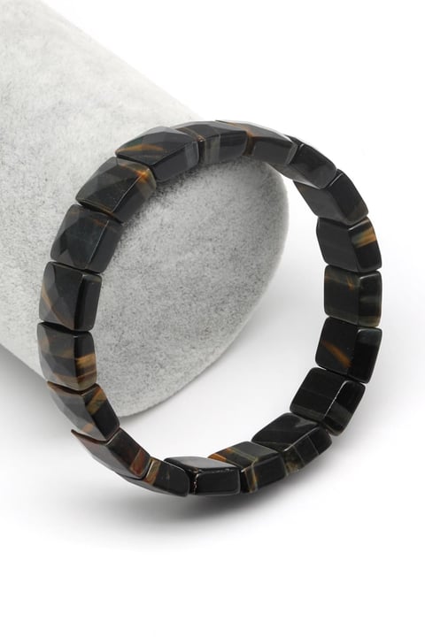 Siyah Kaplan Gözü Doğal Taş Bileklik 10 x 12 mm Özel Kesim