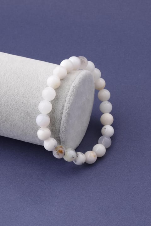 Süt Opal Doğal Taş Bileklik 8 mm Küre Kesim