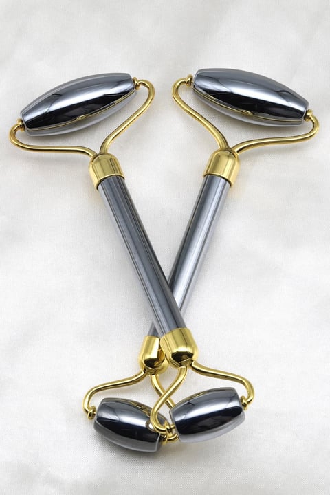 Terahertz Doğal Taş Masaj Taşı Gold Renkli - Face Roller