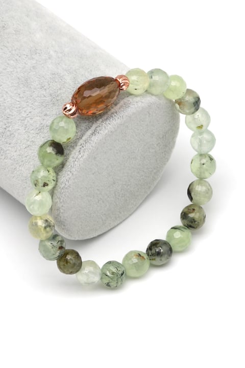 Zultanit-Prehnite Doğal Taş Bileklik 8 mm Fasetli Küre Kesim - BLK-2275