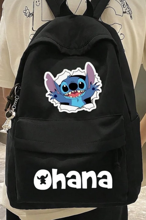  Siyah Stitch Ohana Okul Sırt Çantası  