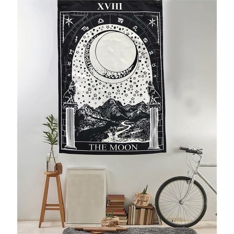150Cm 200Cm The Moon Zodiac Siyah Beyaz Duvar Halısı
