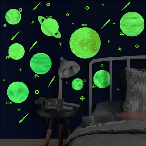 9 Parça Fosforlu Solar System Duvar Süsü