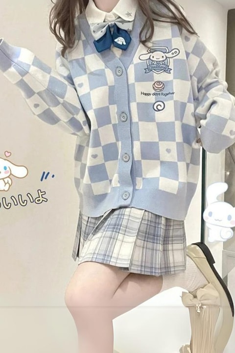 Anime Cinnamoroll Mavi Damalı Hırka