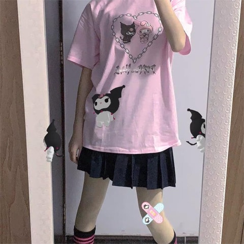 Anime Pembe Fantasy Magic Melody - Kuromi Unisex T-Shirt