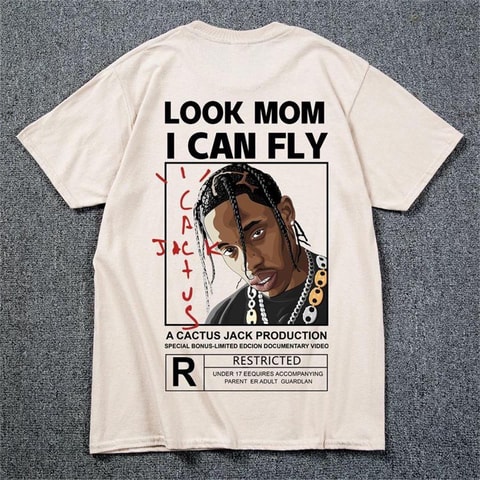 Bej Travis Scott : A Cactus Jack Look Mom I Can Fly (Unisex) T-Shirt