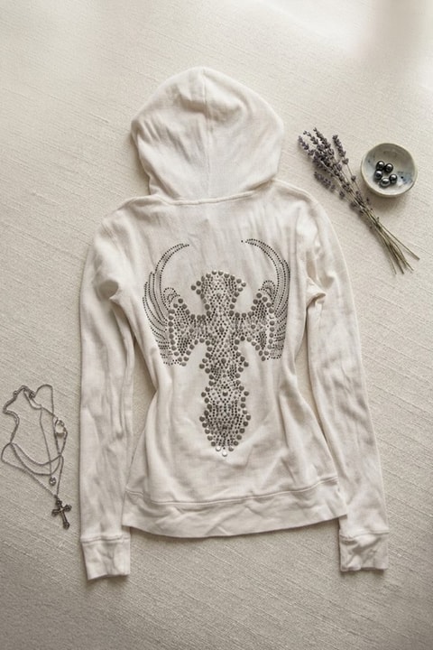Beyaz Cross Wings Gotik Y2K Crop Hırka
