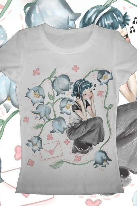 Beyaz Girl İn Flowers Kısa Kollu Crop