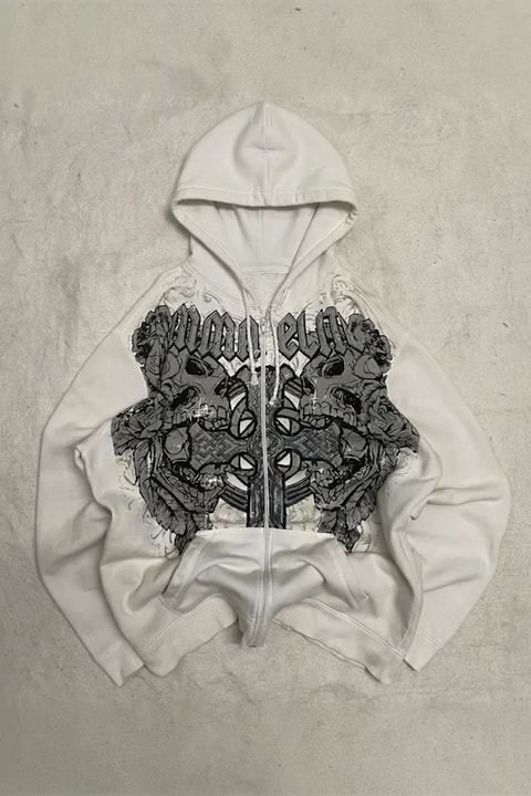 Beyaz Gotik Kelt Cross Streetwear Kapüşonlu Unisex Hırka