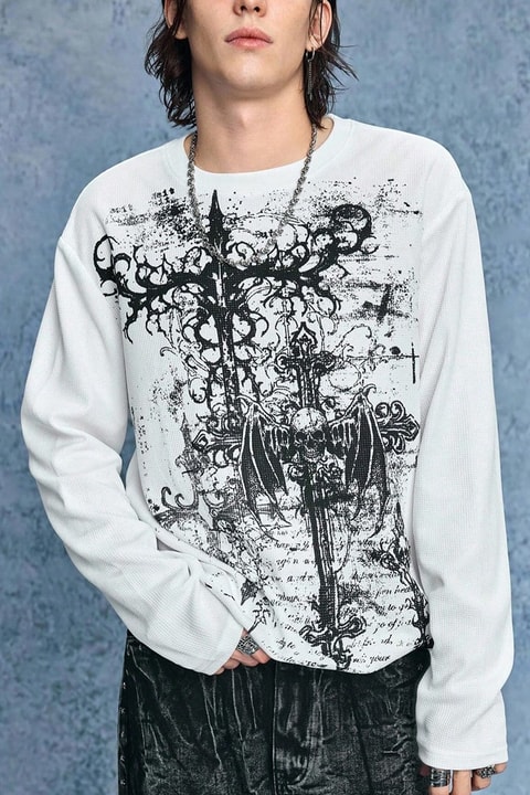 Beyaz Gotik Motifli Skull Harajuku Unisex Sweatshirt